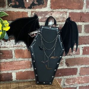 Spirit Black Coffin Backpack with Bat Wings